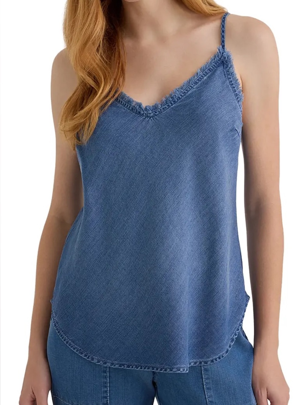 Bella Dahl Frayed Edge Camisole L Blue Denim-Look Spaghetti Strap Camisole